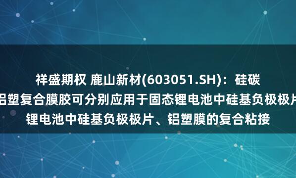 祥盛期权 鹿山新材(603051.SH)：硅碳负极功能粘接材料、铝塑复合膜胶可分别应用于固态锂电池中硅基负极极片、铝塑膜的复合粘接